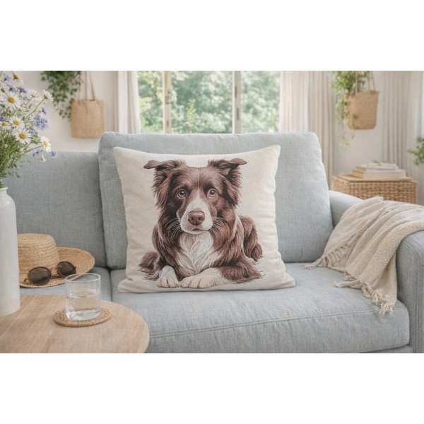 Poszewka dekoracyjna 45x45 cm Pies Border Collie Gobelinowa Premium