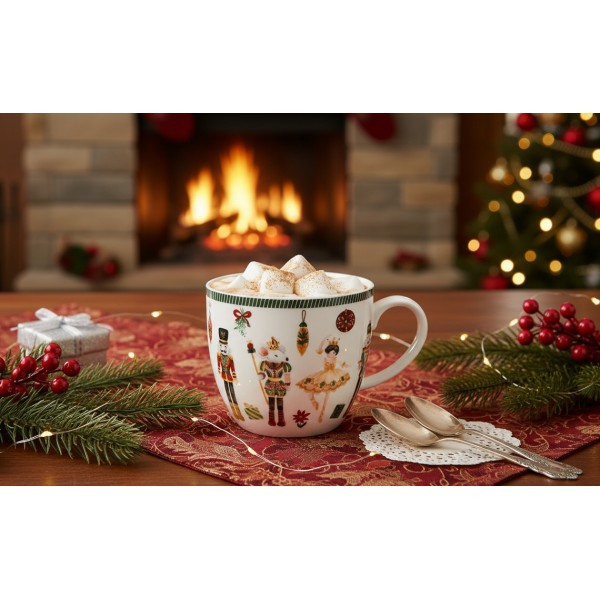 Kubek porcelanowy 460 ml Christmas Nutcracker w koszyczku