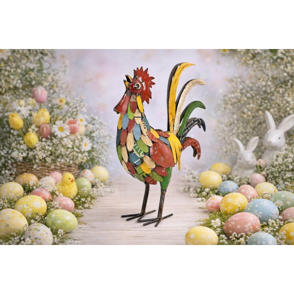 Figurka dekoracyjna Kogut 53 cm metalowy kolorowy