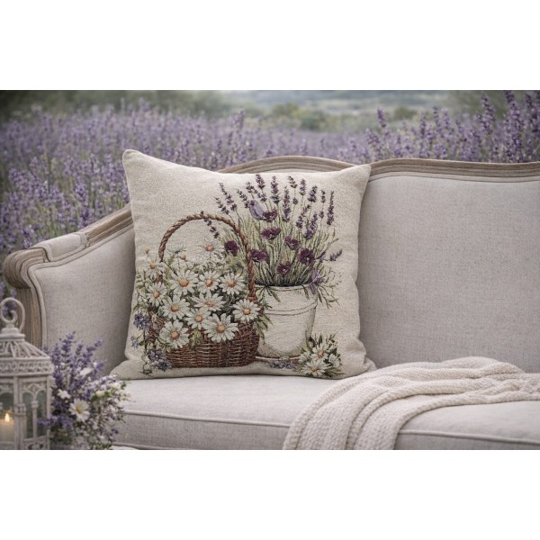 Poszewka dekoracyjna 45x45 cm Kwiaty w koszyku Gobelinowa Premium