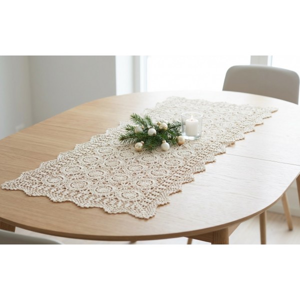 Bieżnik koronkowy 60x120 cm Ecru - wzór ażurowy