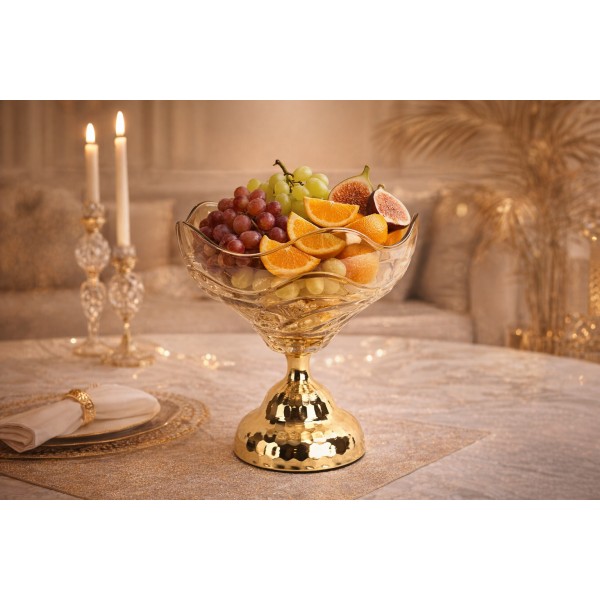 Patera Szklana Złota 25 cm na Nodze Dekor-Pap CX0936