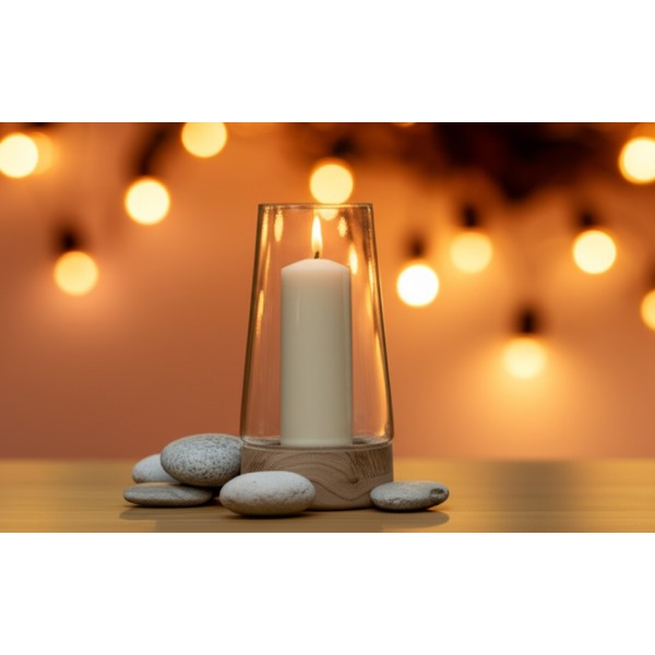 Świecznik szklany 30 5 cm drewniana podstawa JK0245