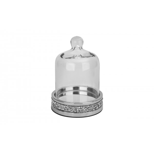 Patera dekoracyjna 17 cm ze szklanym kloszem srebrna 131266