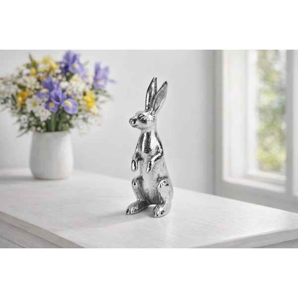 Figurka z tworzywa Królik 19 5 cm srebrny GJ0391