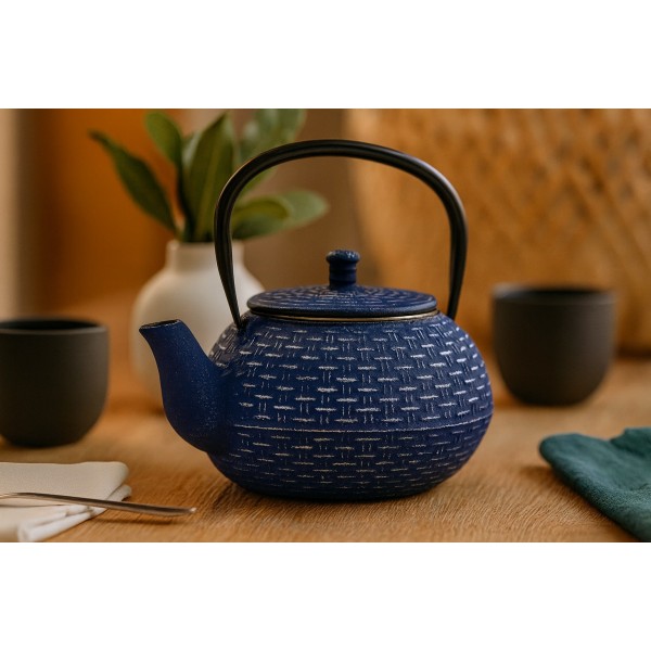 Żeliwny imbrykdo z zaparzaczem 0 8 L Hanako granatowy