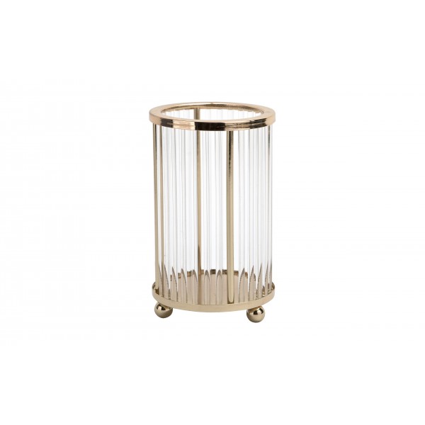 Świecznik ryflowany złoty 14 cm