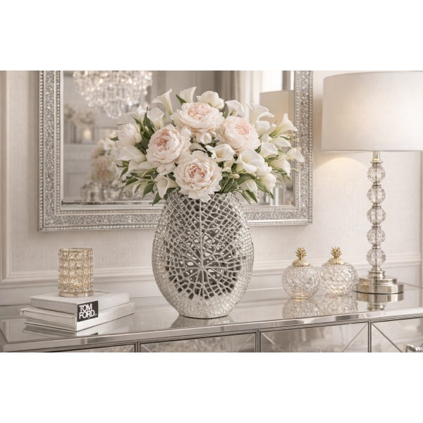 Wazon ażurowy 45 cm srebrny AP163310