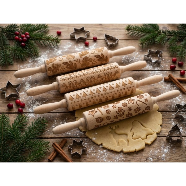 Wałek do ciasta dekorowany 35 cm świąteczny mix