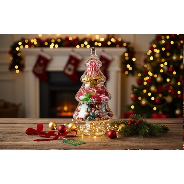 Bombonierka szklana 2-częściowa Choinka 40 cm