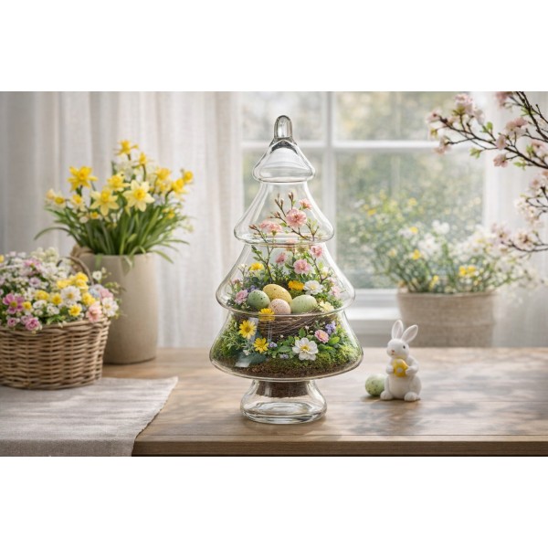 Bombonierka szklana 2-częściowa Choinka 40 cm