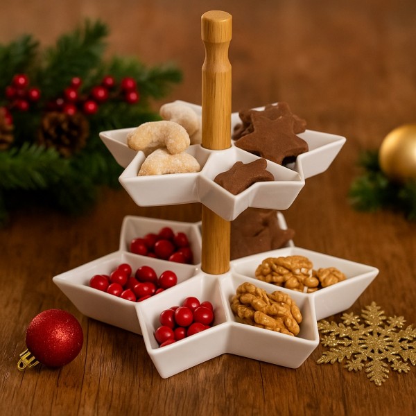 Patera dwupoziomowa na przekąski Gwiazda 6682 świąteczna