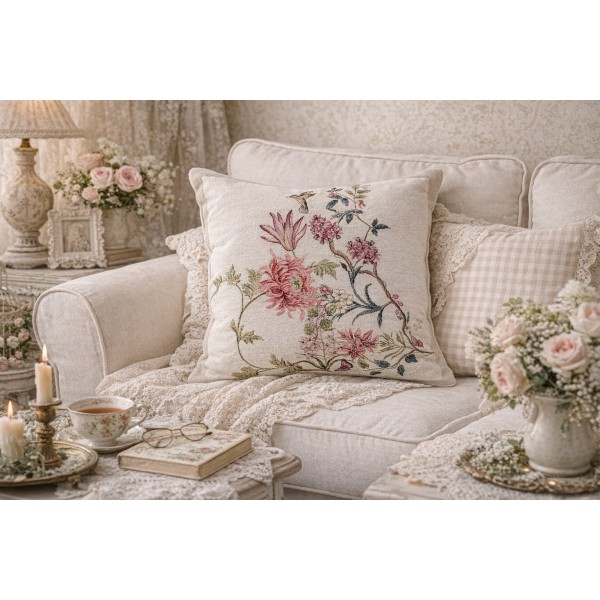 Poszewka dekoracyjna 45x45 cm Kwiaty gałązki Gobelinowa Premium