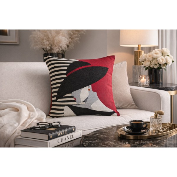 Poszewka dekoracyjna 45x45 cm Czarny kapelusz Gobelinowa Premium