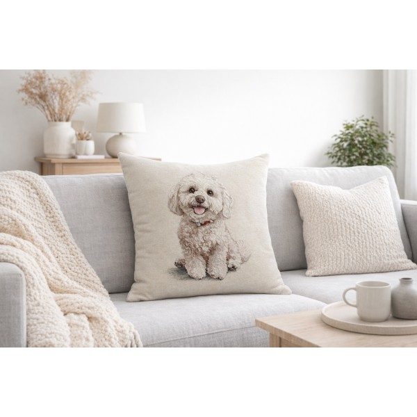Poszewka dekoracyjna 45x45 cm Pies Bichon Frise Gobelinowa Premium