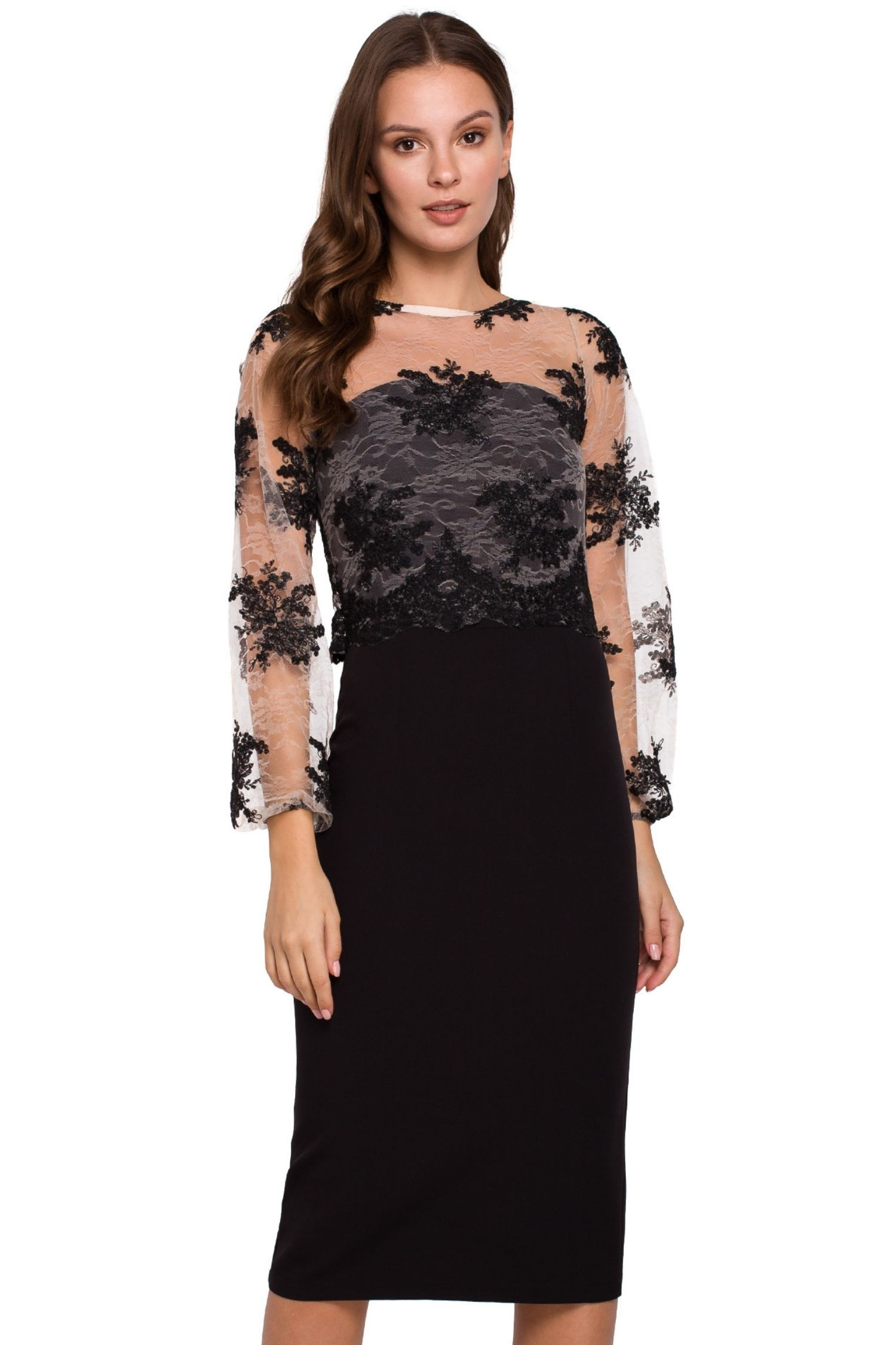 Sukienka Wieczorowa ekskluzywna ołówkowa sukienka z koronką czarna