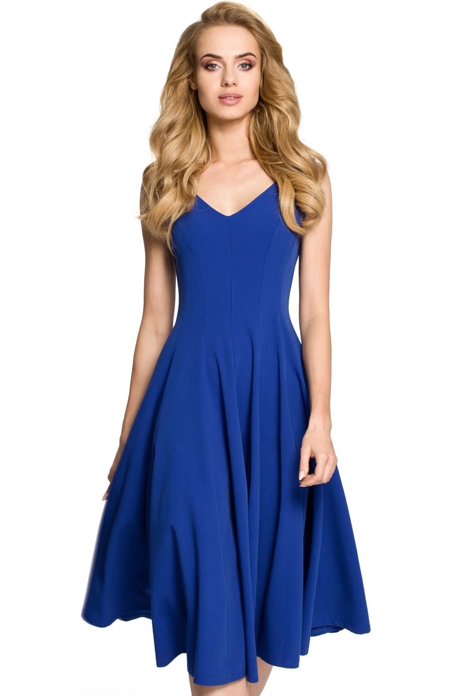 Sukienka Sukienka wieczorowa rozkloszowana z dekoltem V niebieska