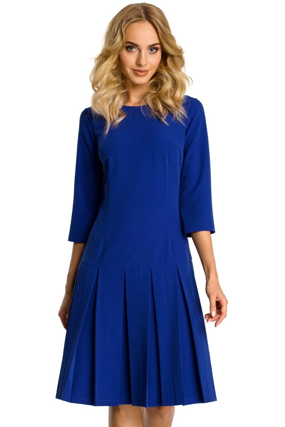 Sukienka Elegancka sukienka z obniżoną talią i kontrafałdami niebieska