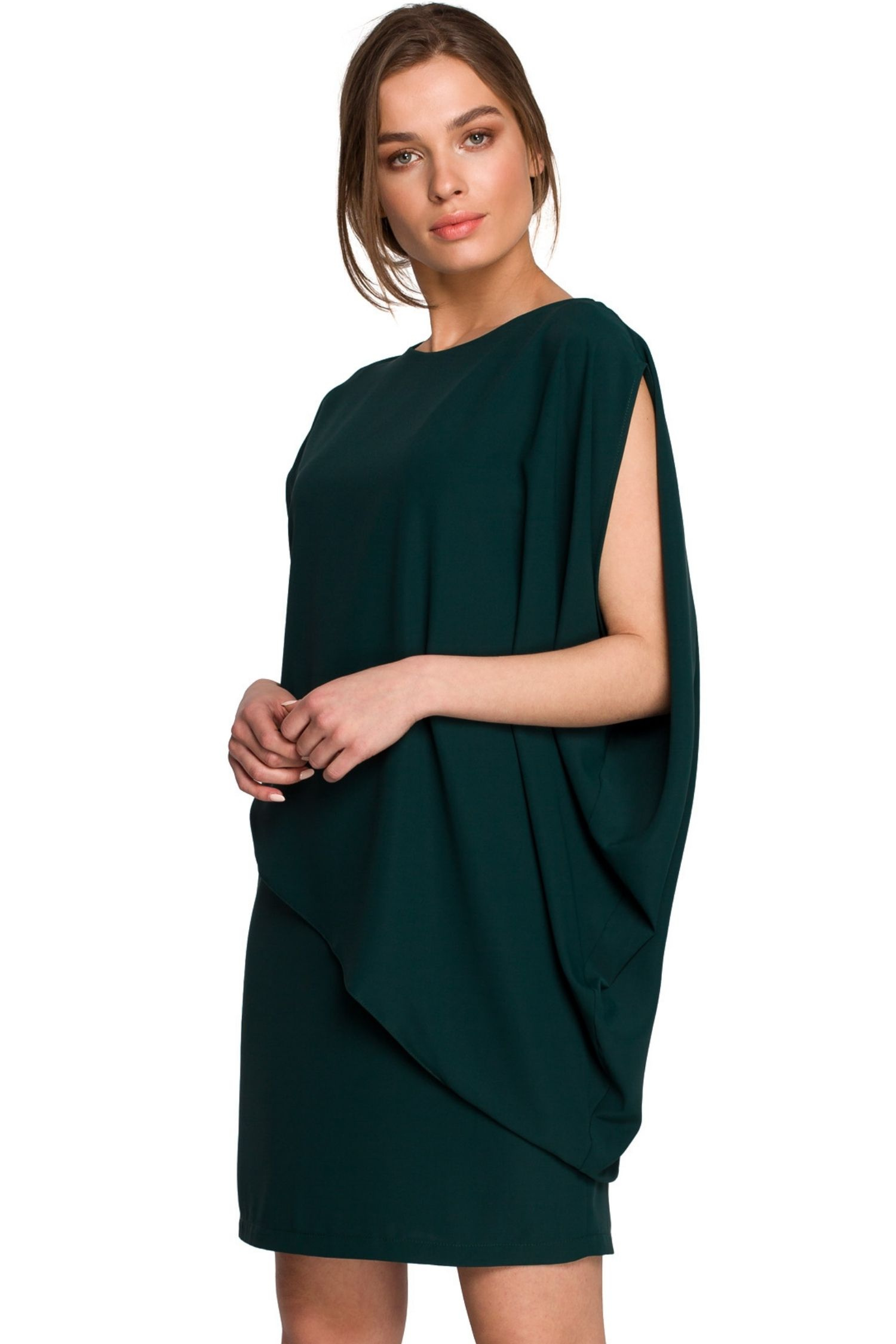 Sukienka Elegancka sukienka mini z asymetryczną falbaną drapowana zielona