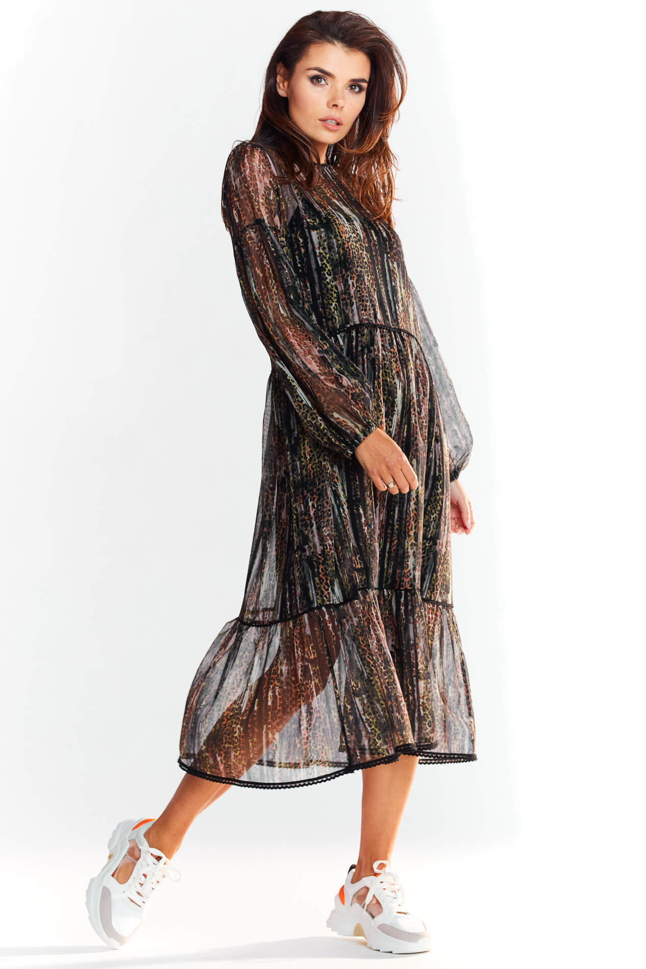 Sukienka Długa sukienka z włoskiego szyfonu z modnym printem