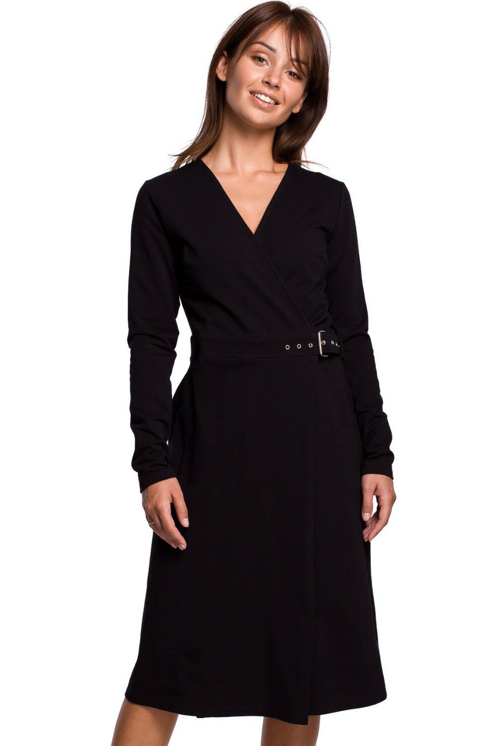 Sukienka Kopertowa sukienka dzianinowa midi ciepła bawełniana czarna
