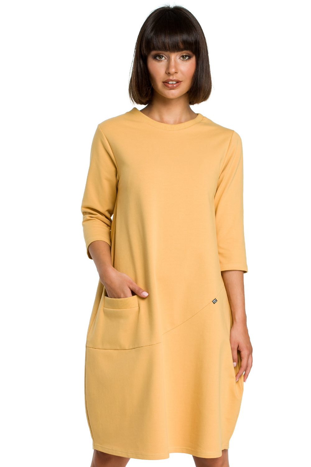 Sukienka Sukienka dresowa bombka oversize z kieszonką z przodu żółta