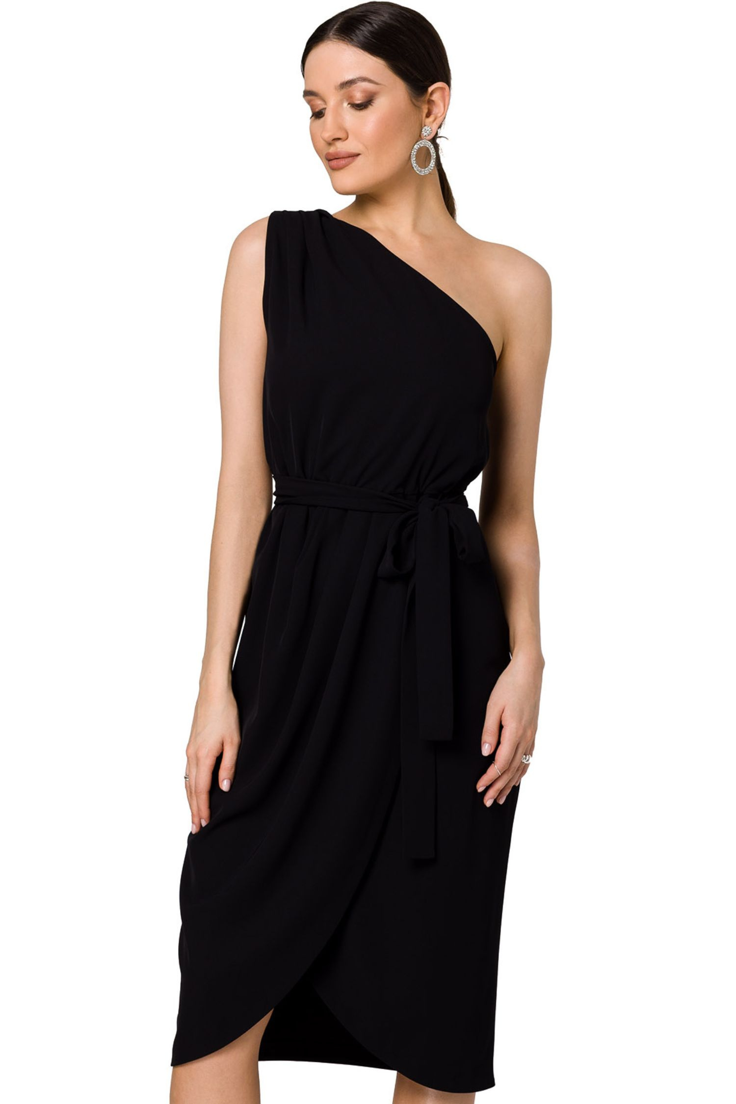 Sukienka Koktajlowa sukienka asymetryczna na jedno ramię czarna