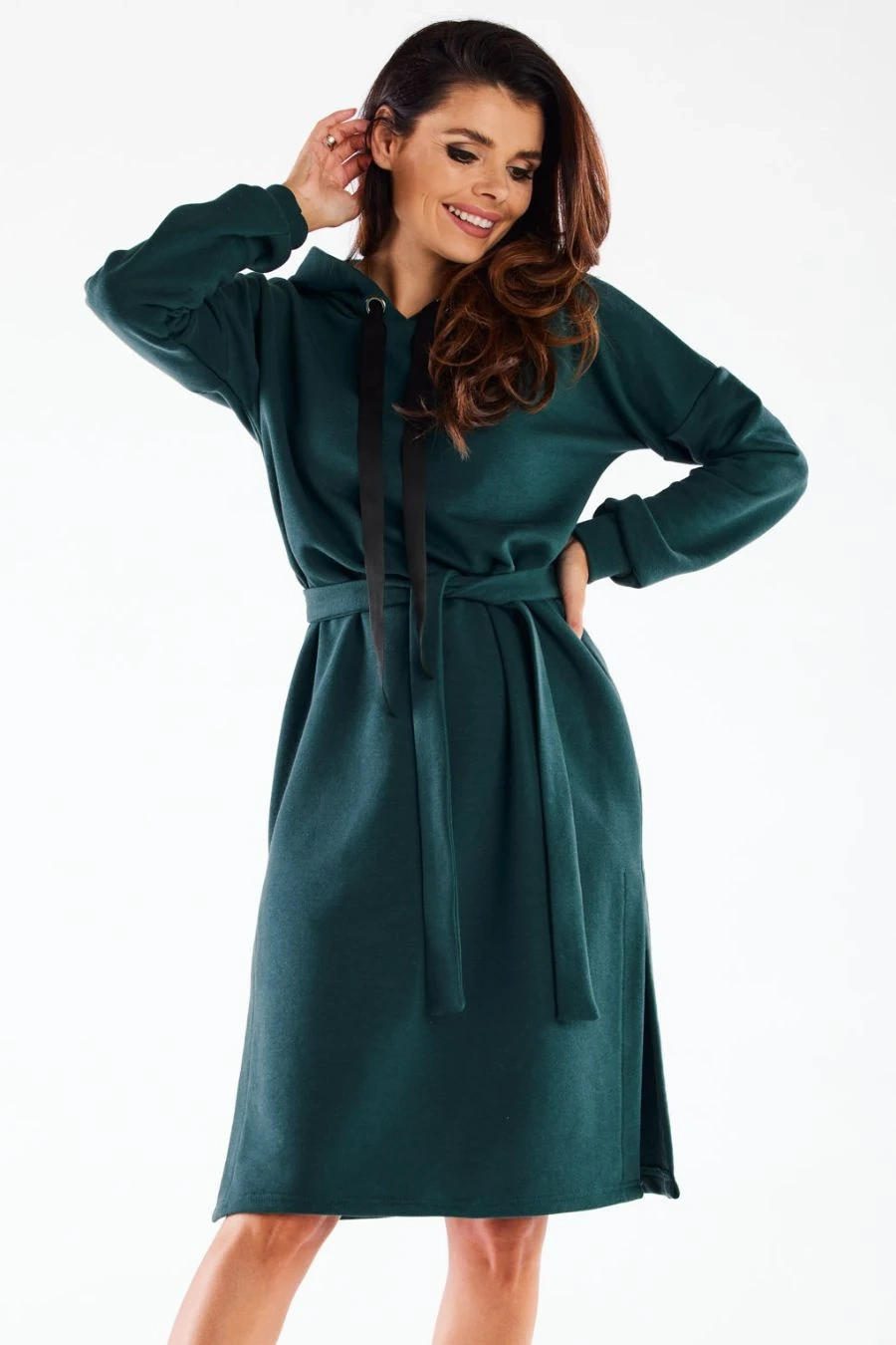 Bluzowa sukienka z kapturem bawełna premium zielona