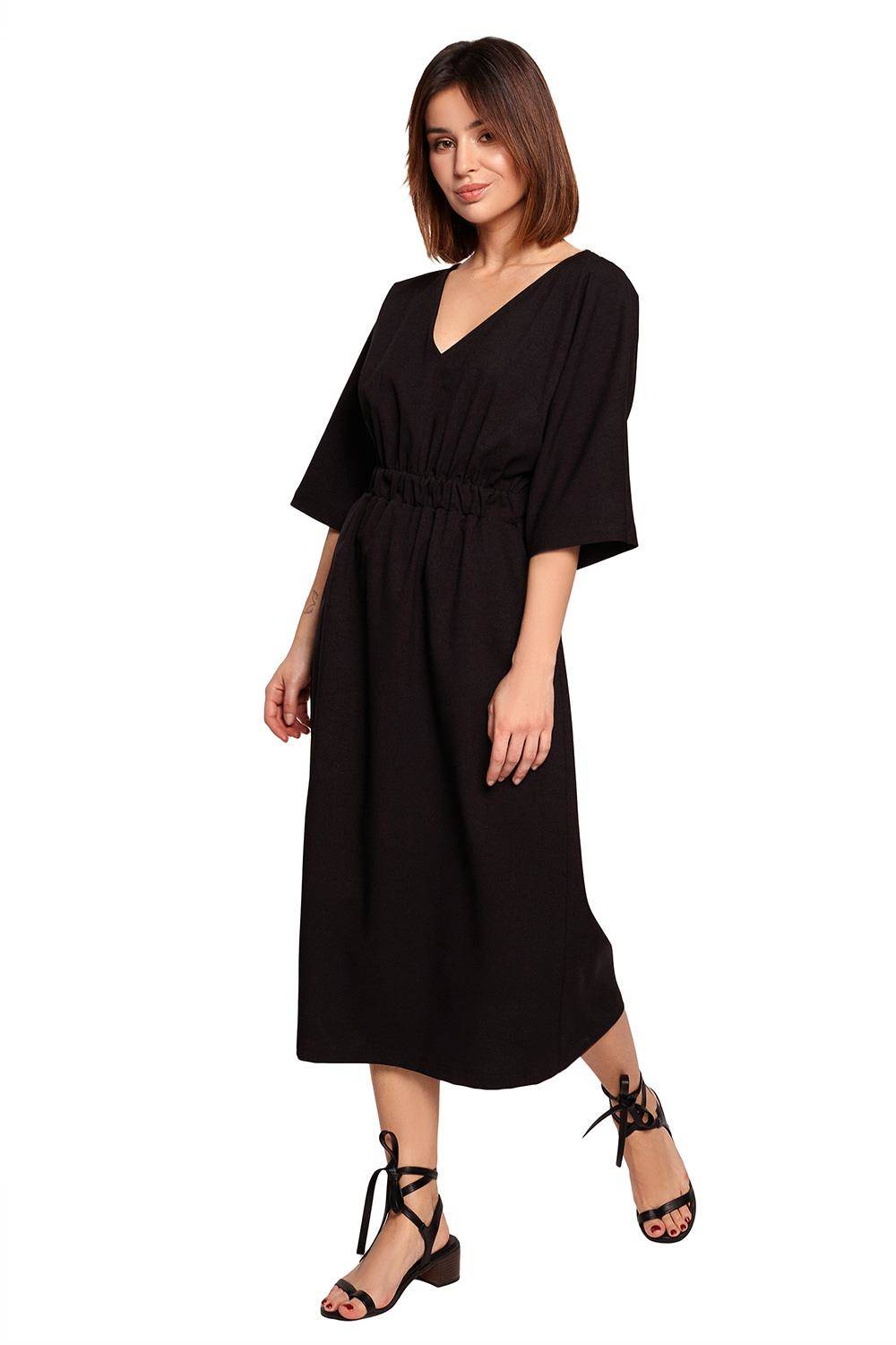 Dobry Swobodna sukienka midi z szeroką gumą w pasie czarna.