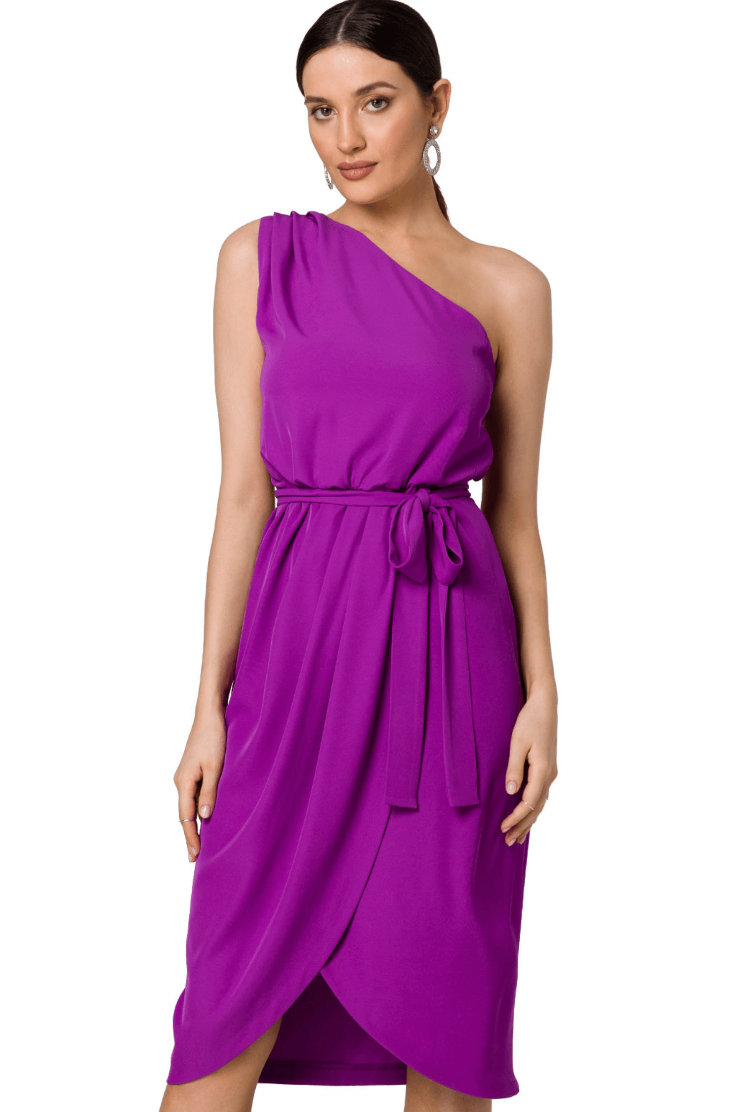 Sukienka Koktajlowa sukienka asymetryczna na jedno ramię fioletowa