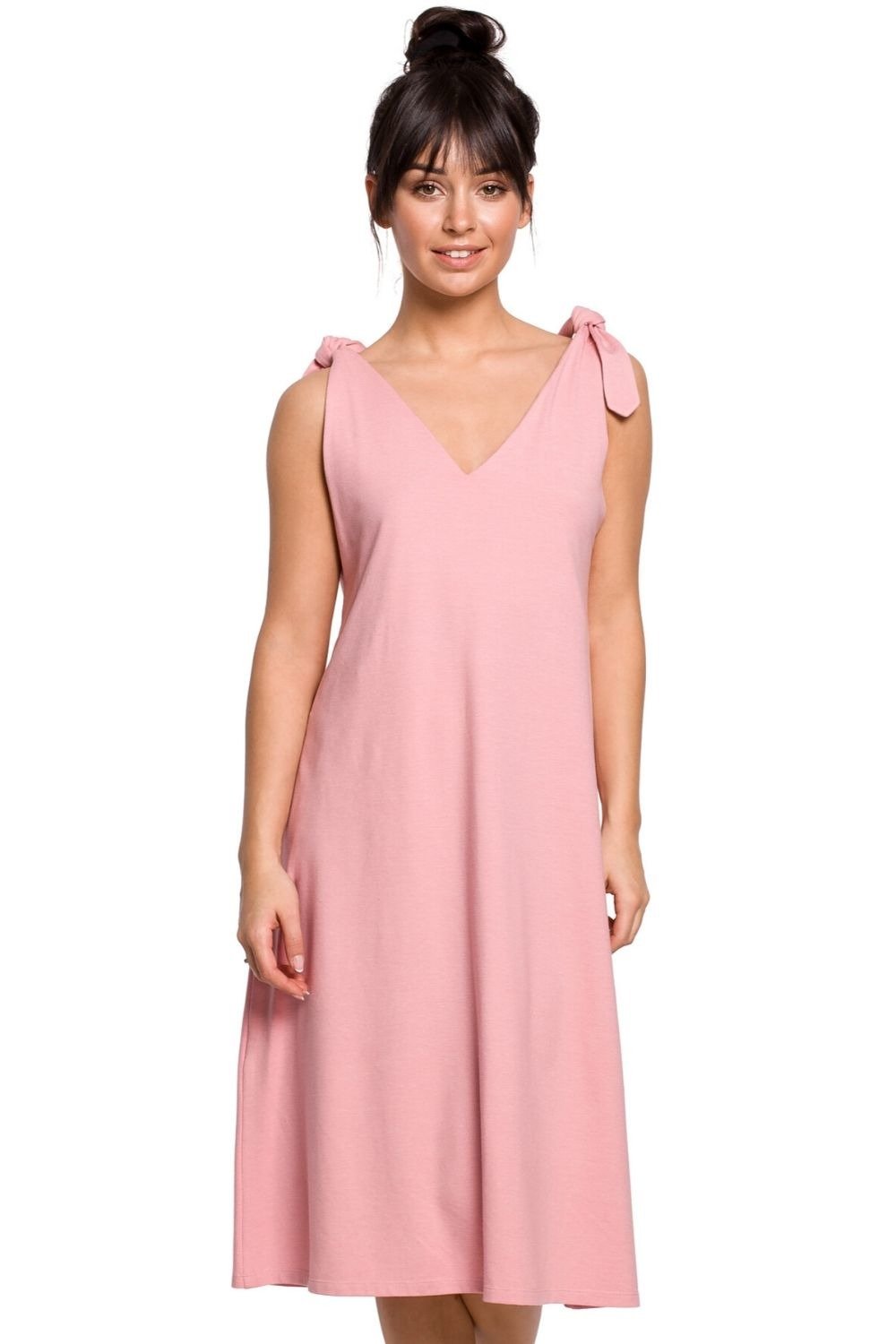 Sukienka Bawełniana trapezowa sukienka oversize na ramiączkach na lato różowa