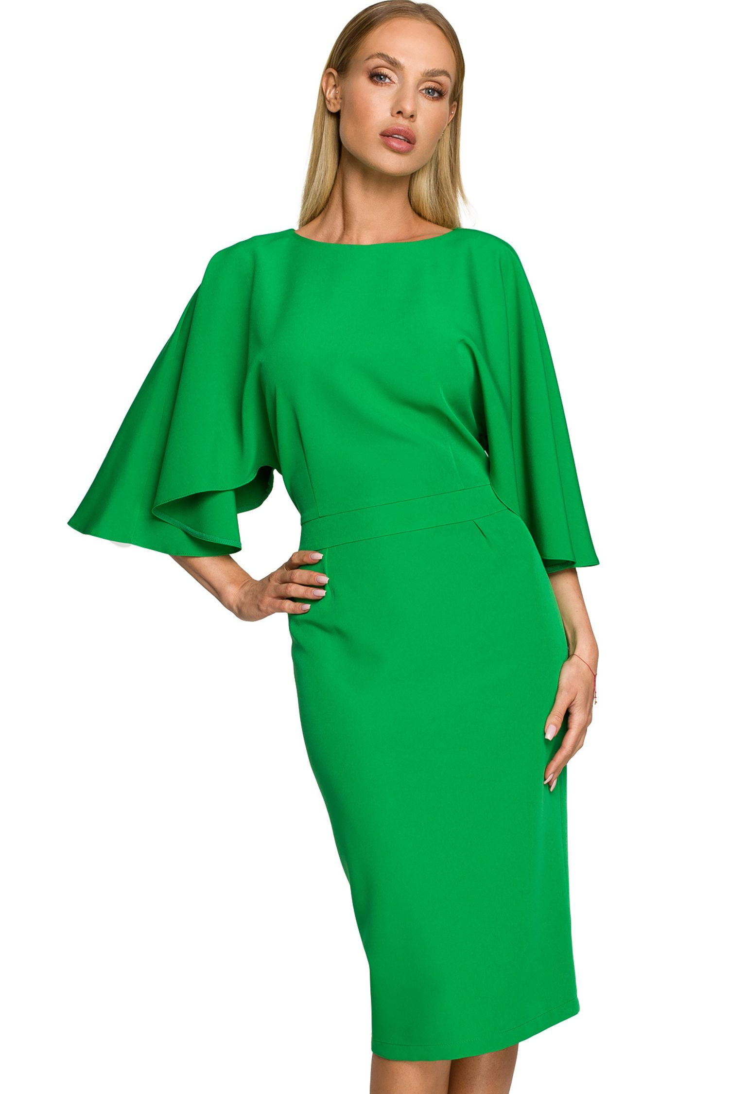 Sukienka Sukienka elegancka ołówkowa z szerokimi rękawami zielona z pelerynką