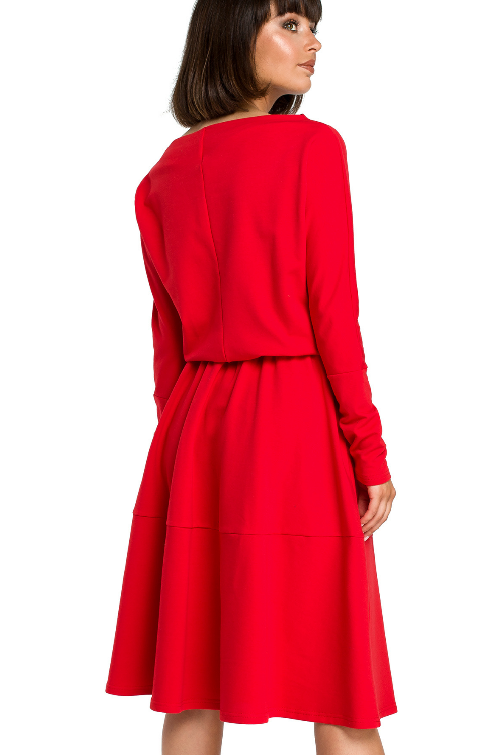 Sukienka Rozkloszowana sukienka dresowa z gumką w pasie i kieszeniami czerwona
