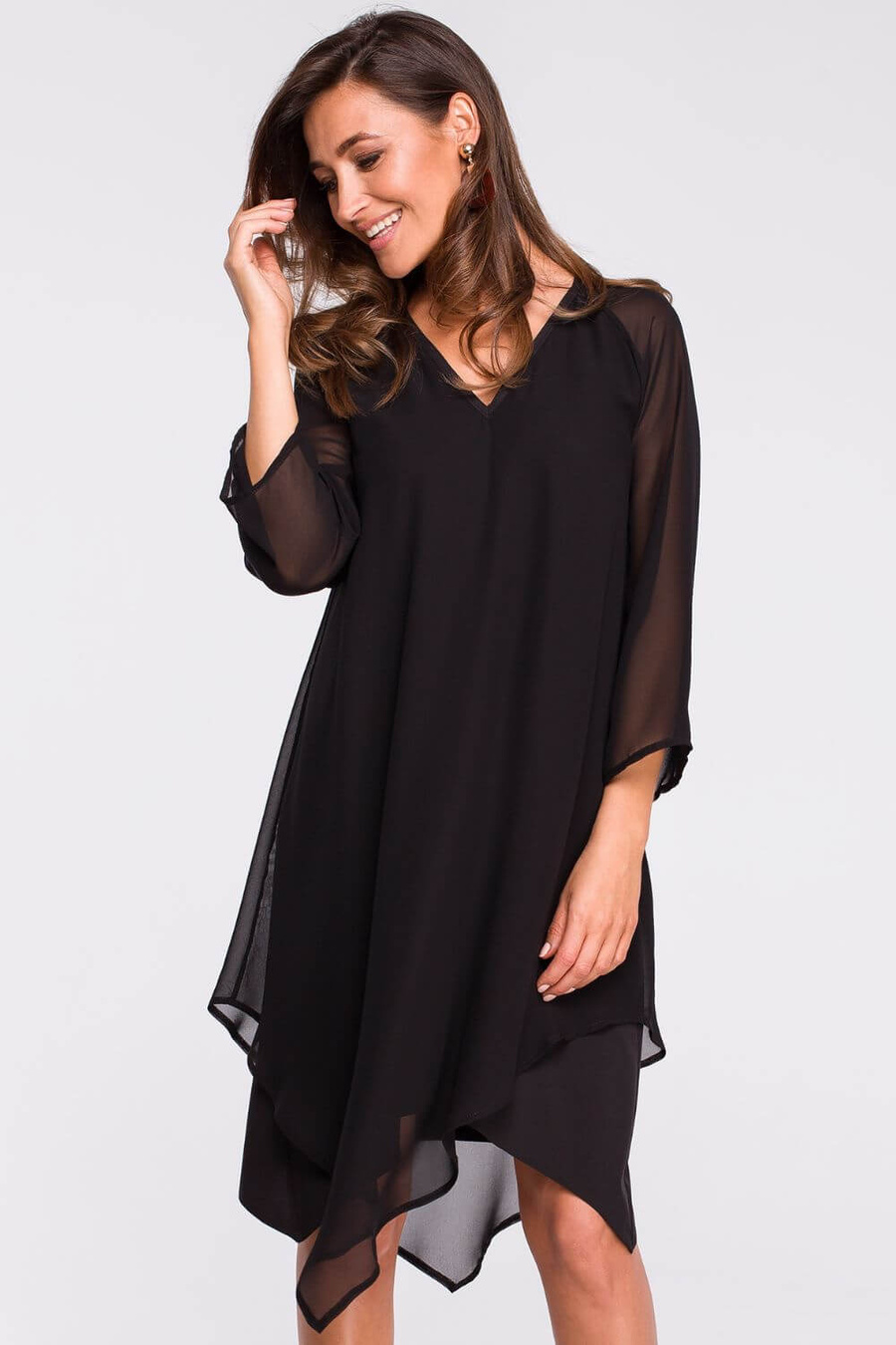 Sukienka wieczorowa oversize szyfonowa asymetryczna boho czarna