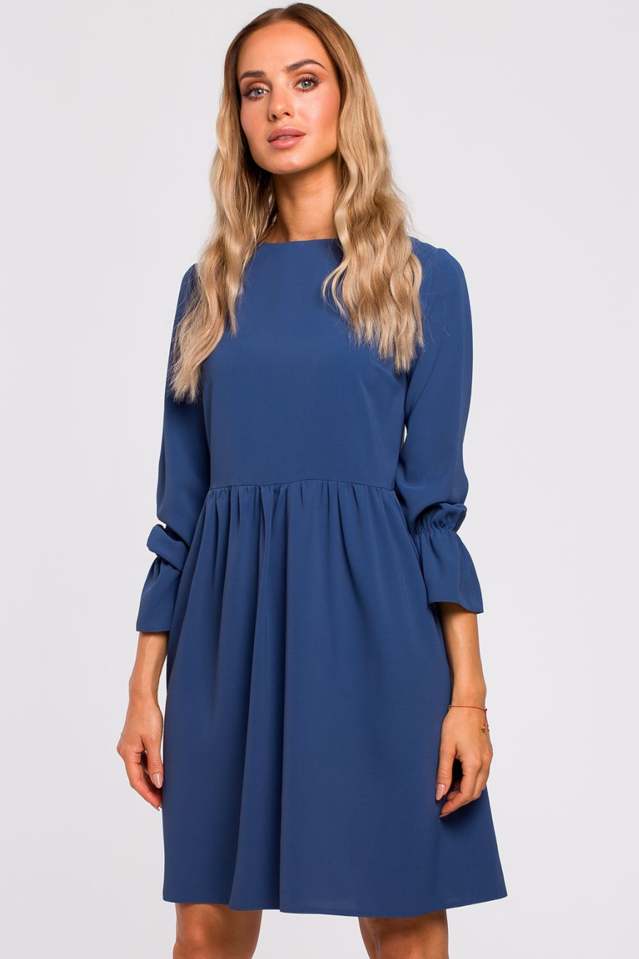 Sukienka Sukienka elegancka rozkloszowana z falbaną niebieska