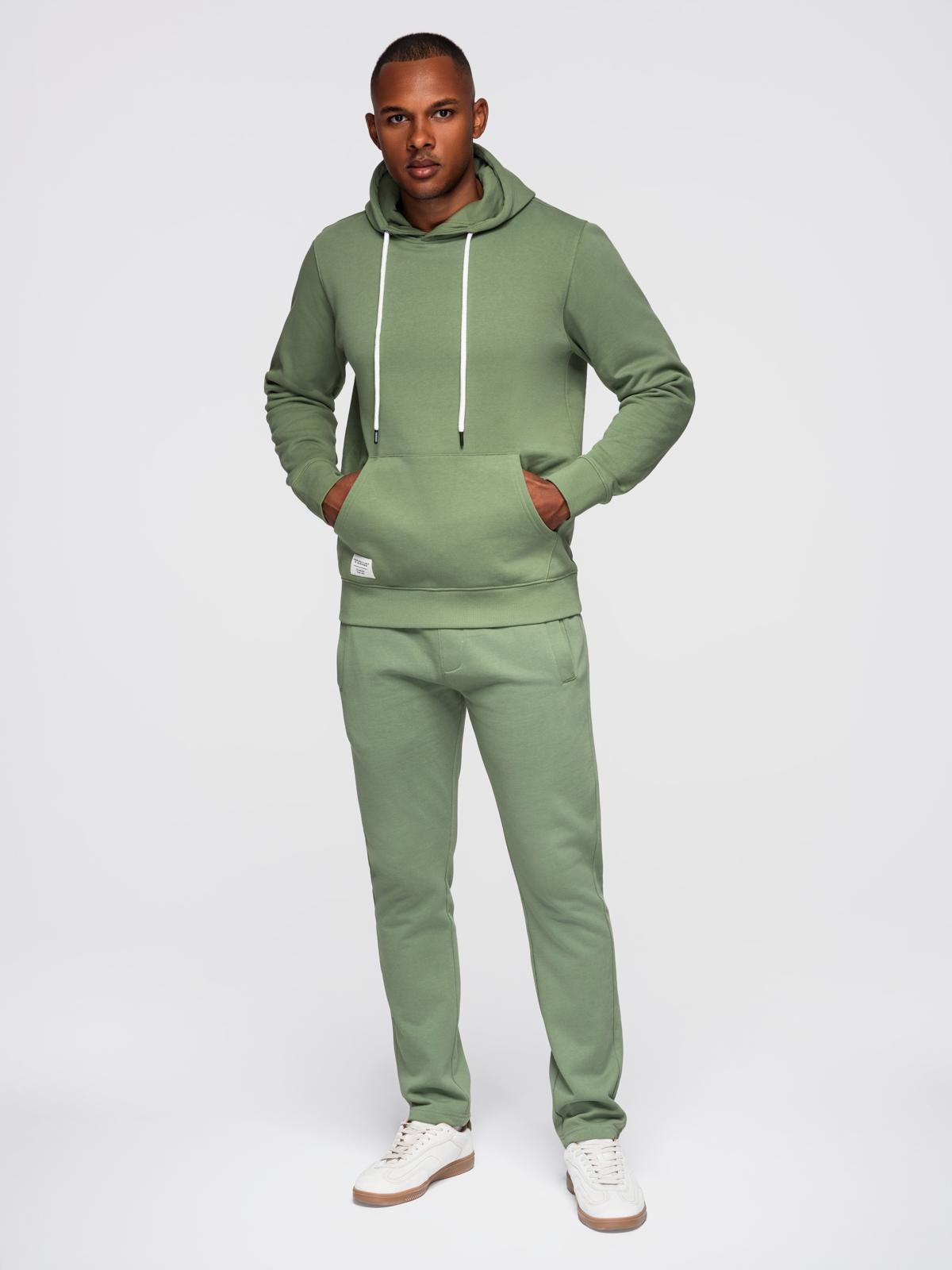 Komplet dresowy męski set bluza z kapturem + spodnie regular fit - jasnozielony V3 - Rozmiar: L