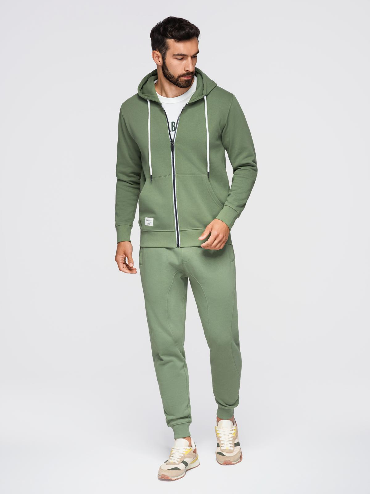 Komplet dresowy męski set bluza rozpinana z kapturem + spodnie joggery - jasnozielony V3 - Rozmiar: S