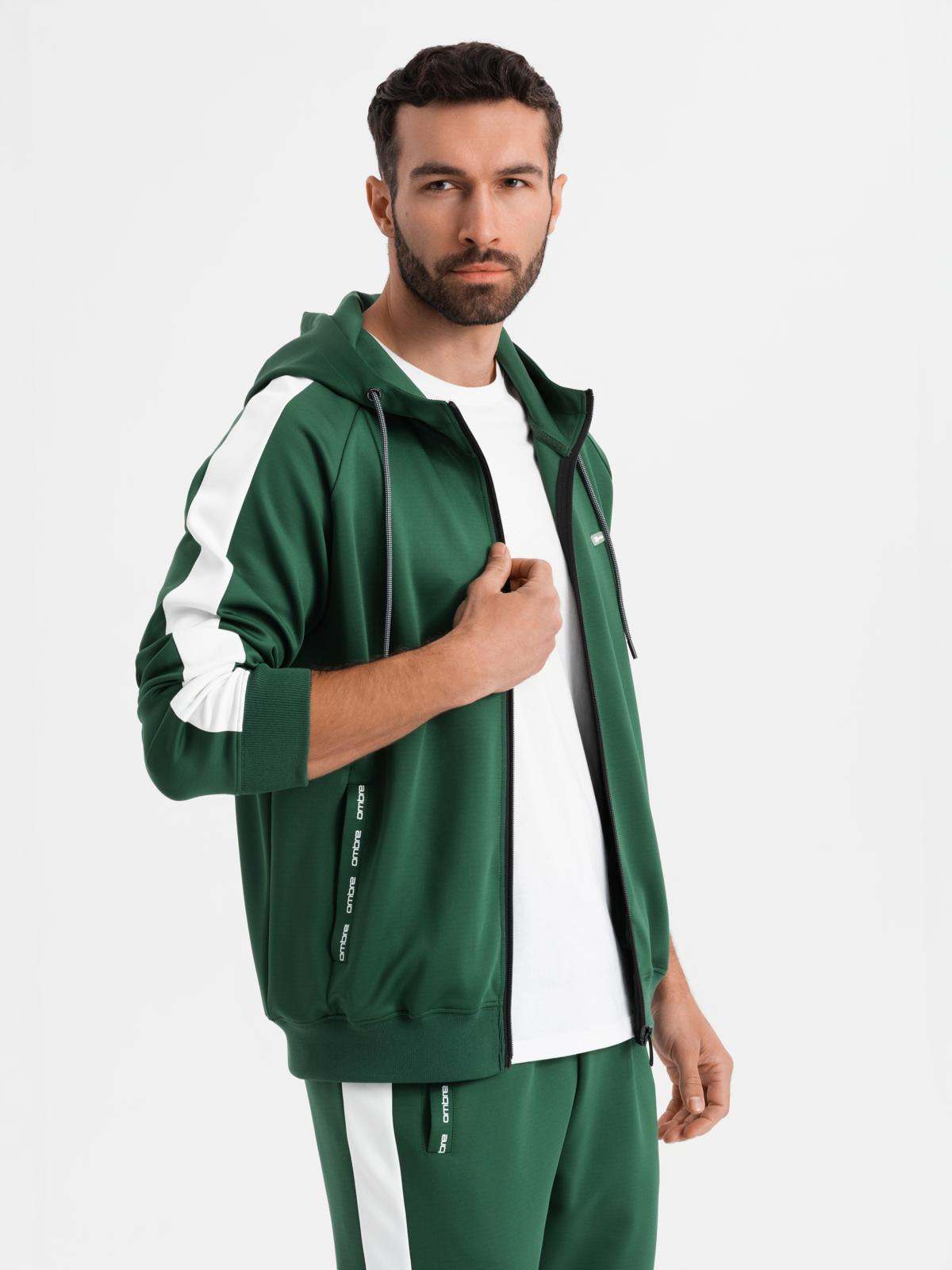 Męskie komplet dresowy oldschool bluza rozpinana z kapturem + spodnie joggery - ciemnozielony V7 - Rozmiar: XL