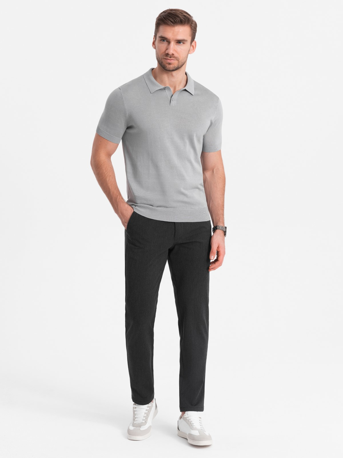 Eleganckie męskie spodnie chino SLIM FIT - grafitowe V2 - Rozmiar: XL