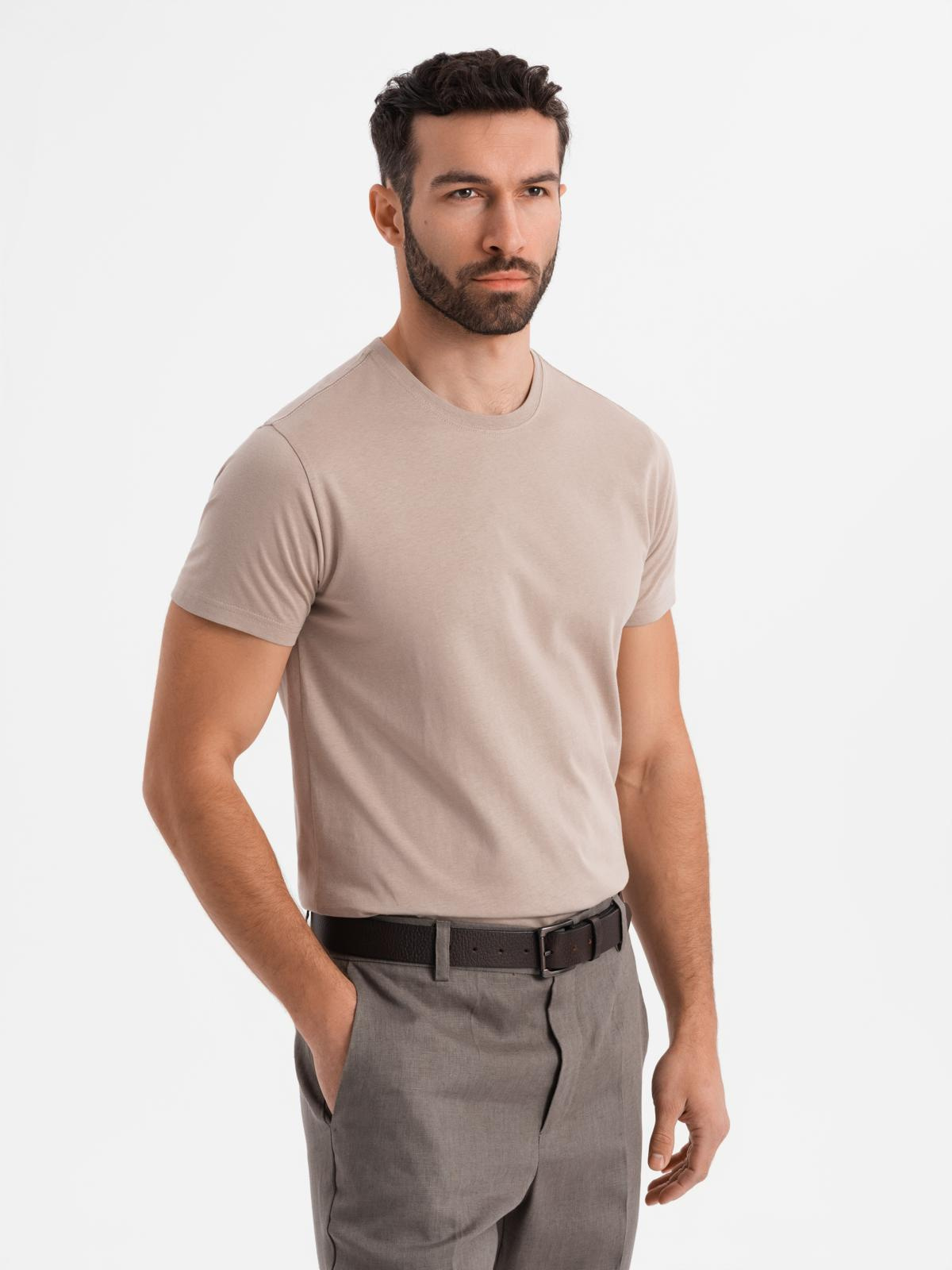 Klasyczny T-shirt męski bawełniany BASIC - piaskowy V11