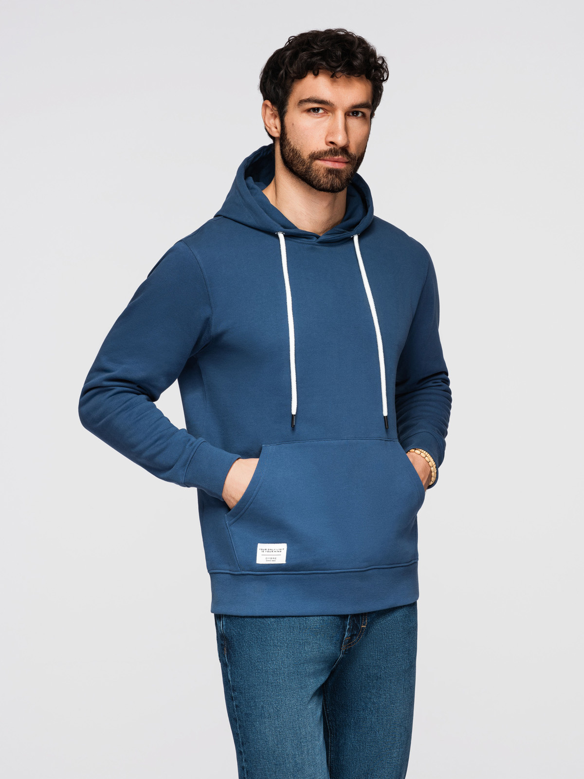 Bluza męska bawełniana dresowa BASIC kangurka z kapturem OM-SSBN-0270 - - Rozmiar: S