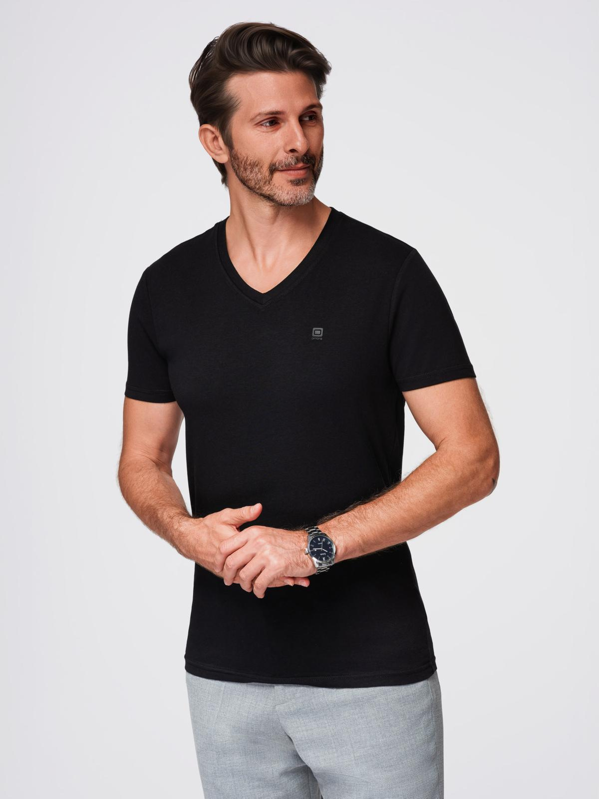 Męski T-shirt V-NECK z elastanem - czarny V3 - Rozmiar: L