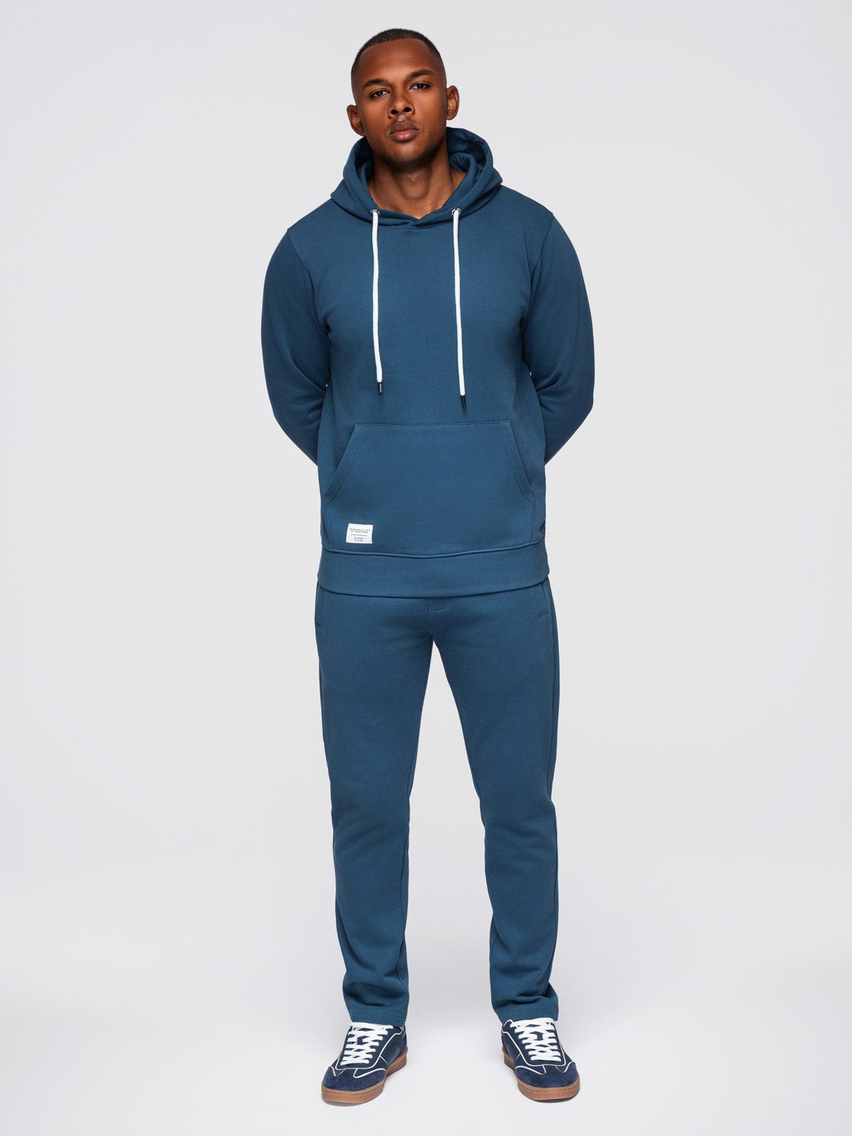 Komplet dresowy męski set bluza z kapturem + spodnie regular fit - ciemnoniebieski V4 - Rozmiar: XXL