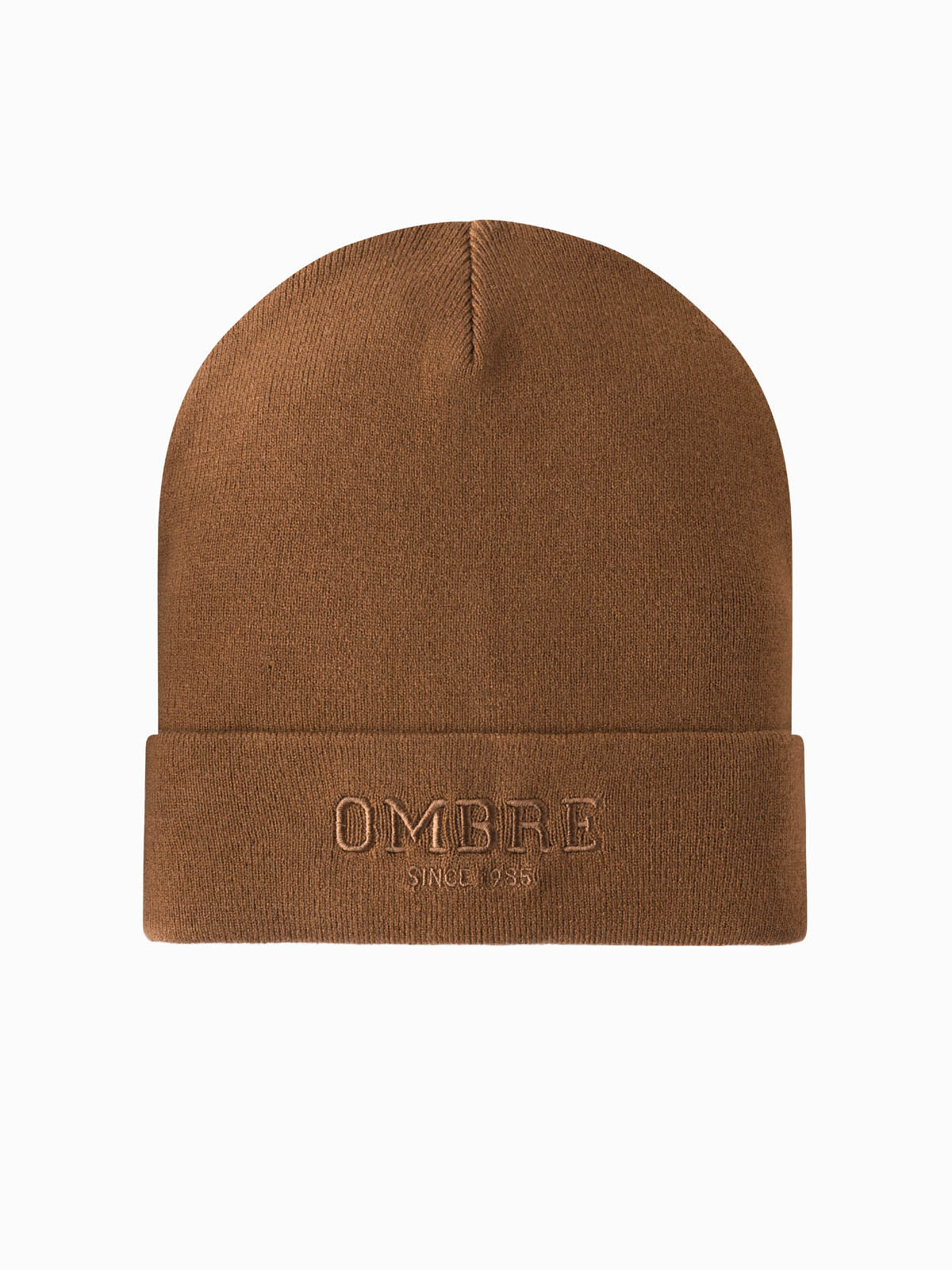 Czapka dzianinowa męska beanie z haftowanym napisem – brązowa V4