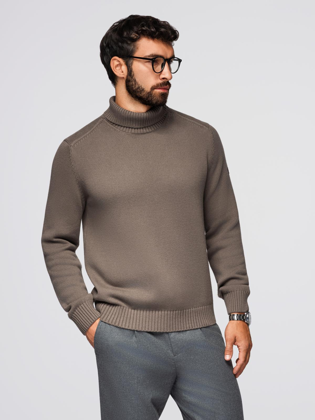 Golf męski sweter z dzianiny – szarobrązowy V1 - Rozmiar: XL