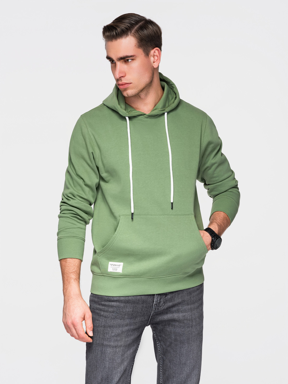 Bluza bawełniana męska dresowa BASIC kangurka z kapturem OM-SSBN-0270 - - Rozmiar: XL