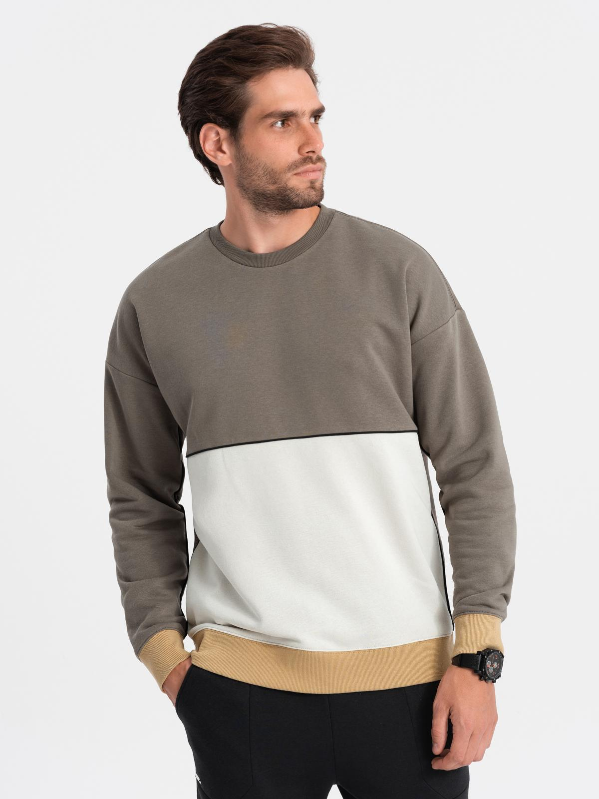 Bluza męska OVERSIZE z kontrastowym łączeniem kolorów - khaki V7 - Rozmiar: XXL