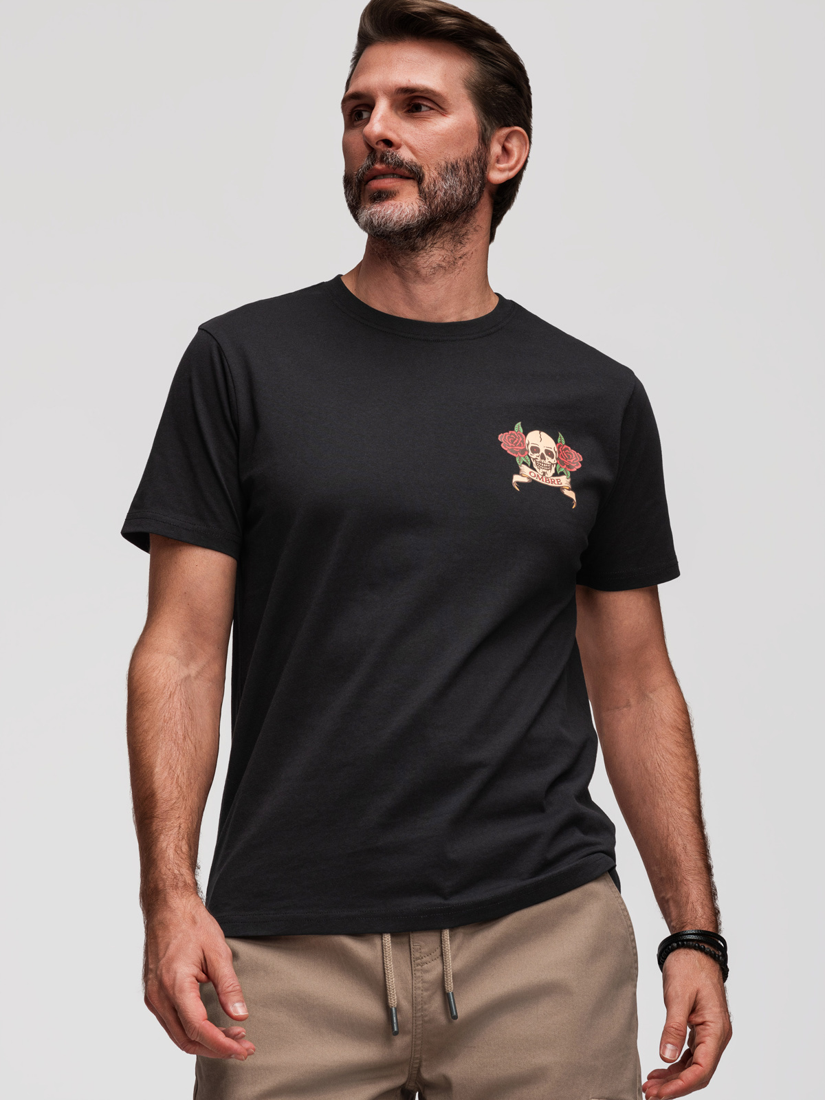 Bawełniany męski T-shirt o kroju regular z printem w stylu vitage tattoo - czarny V2 - Rozmiar: XL