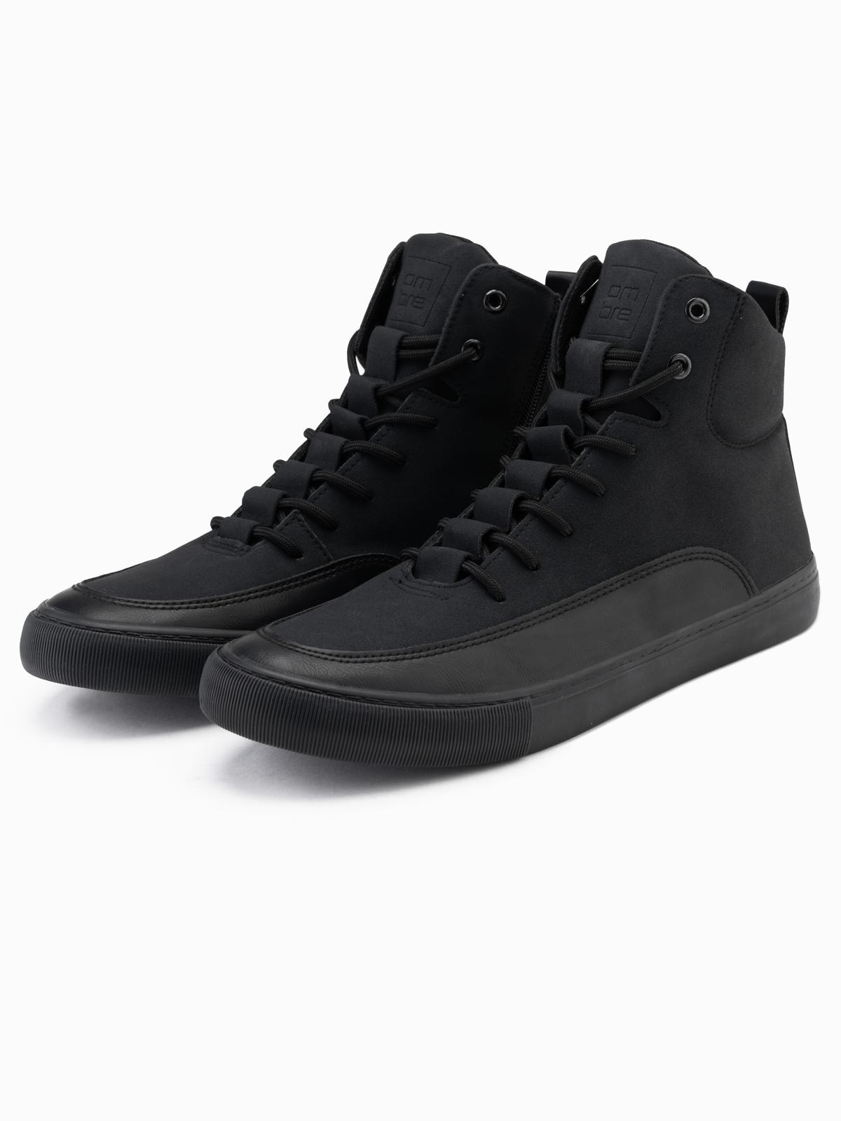 Buty męskie sneakersy za kostkę z ozdobnymi zakładkami – czarne V4