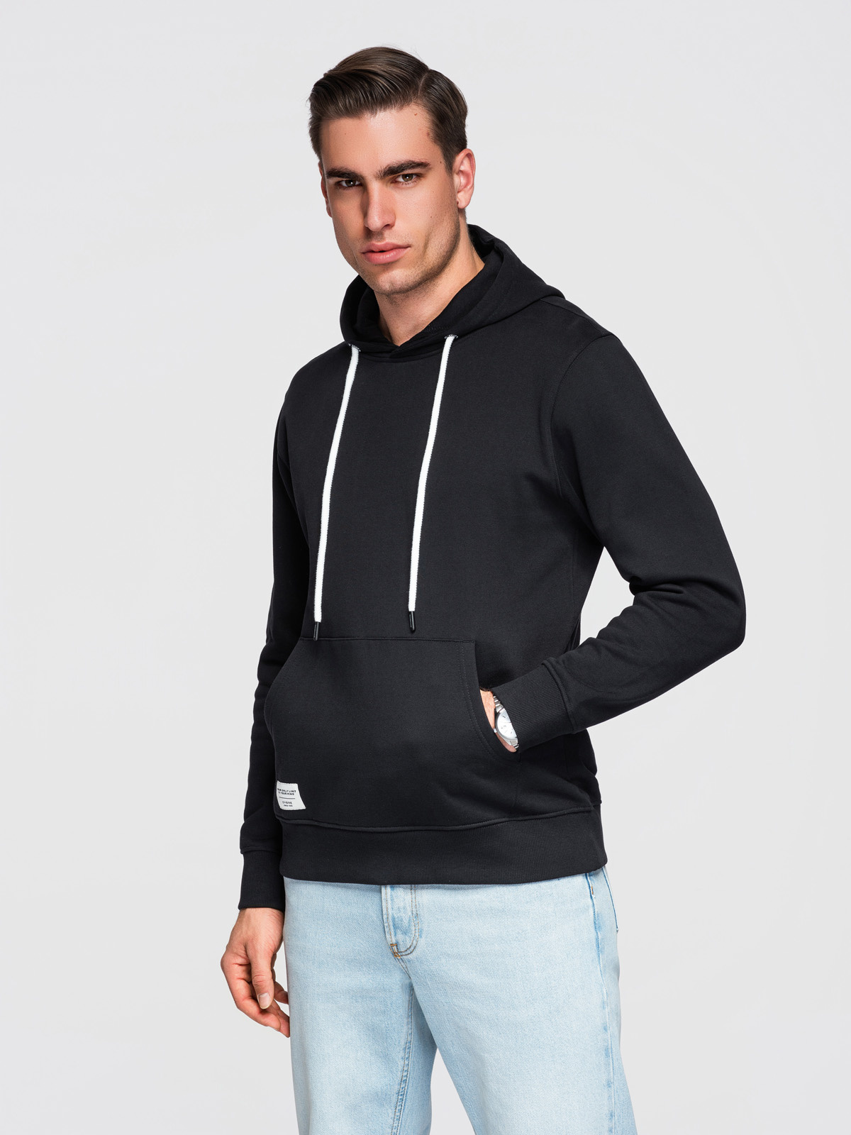 Bluza męska bawełniana dresowa BASIC kangurka z kapturem OM-SSBN-0270 - - Rozmiar: S